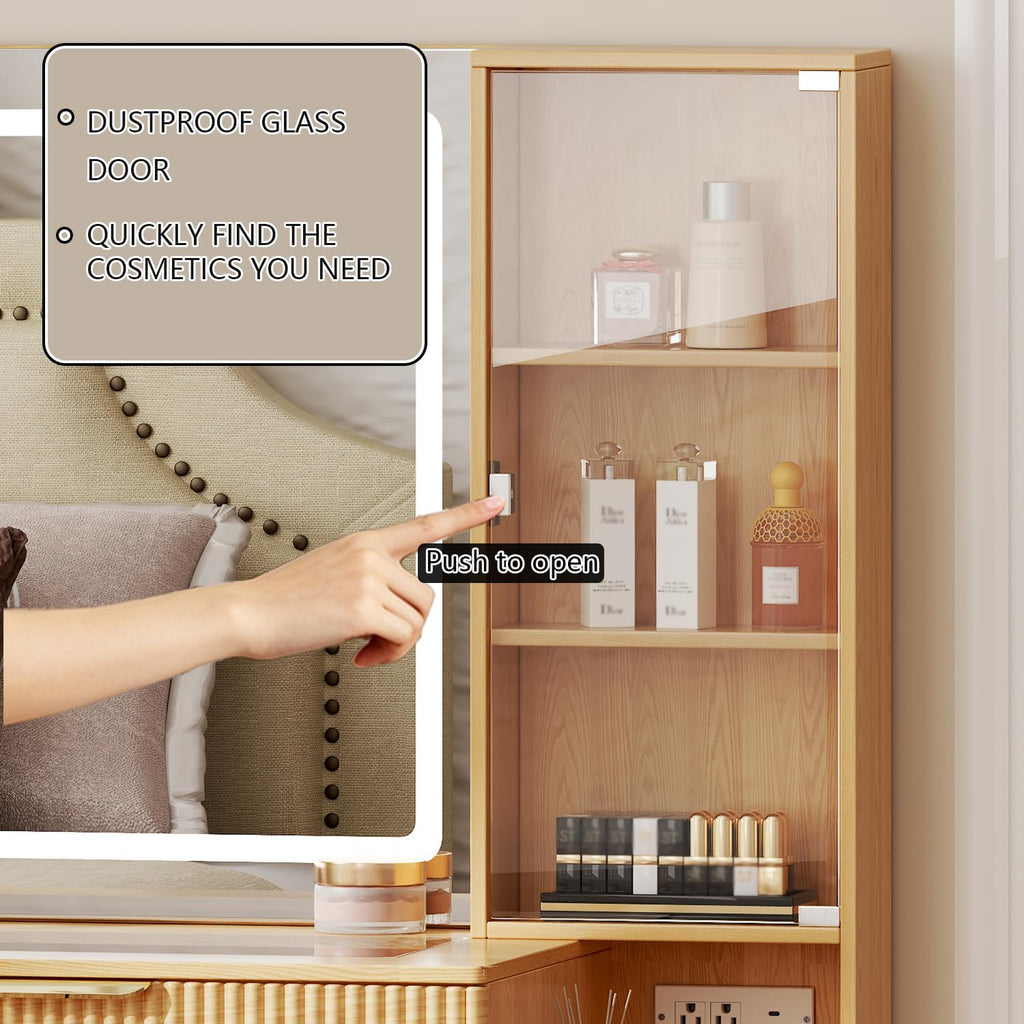 Modern Vanity Desk with 31.5" Mirror and Lights,Makeup Vanity Table with 8 Drawers,Makeup Desk with Power