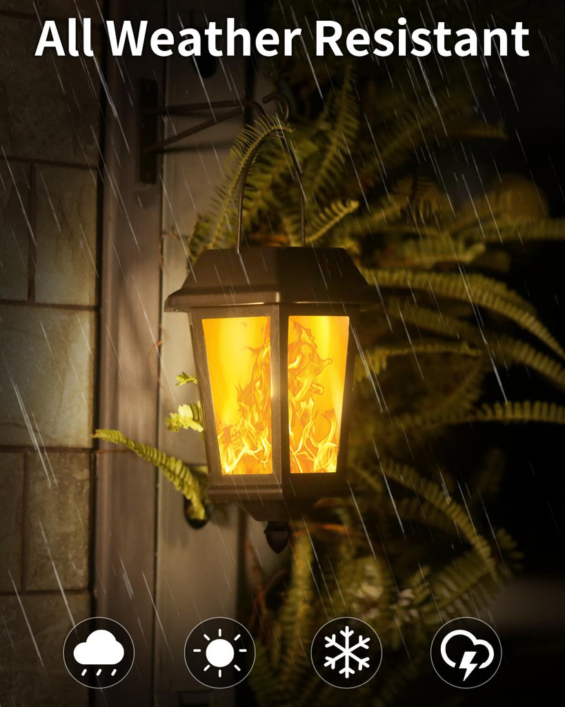Solar Lanterns Outdoor Waterproof, Hanging Solar Lights with Glass Shade - 2 Pack LED Metal Wall Mount Outdoor Light