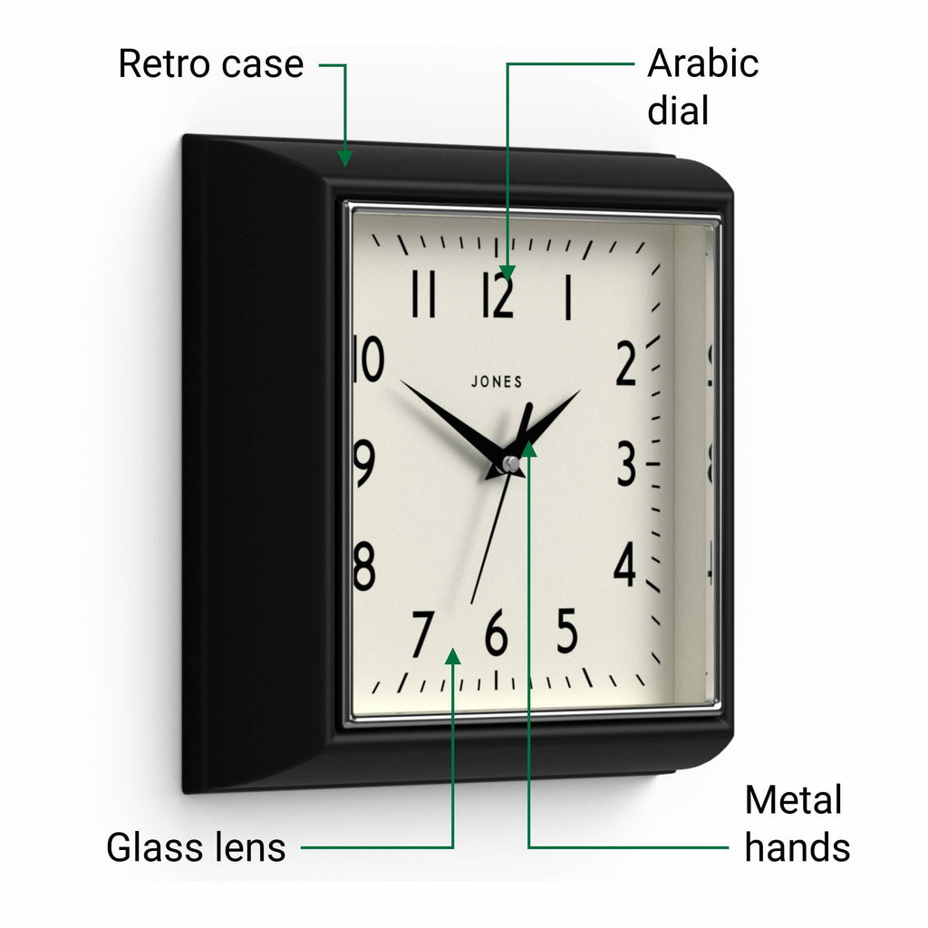 Mustard wall Clock | Square Retro Clock | 10" | Black