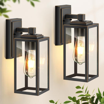 2 Pack Porch Lights Outdoor, Outdoor Wall Lights Sconce, Black Waterproof Outdoor Lanterns for Front Porch, Weather Resistant Garage Lights for House, Patio, Garage