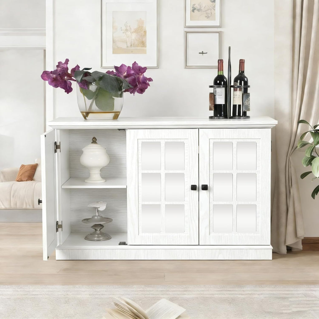 45" Modern Buffet Sideboard Cabinet, Storage Cabinet with 3 Acrylic Mirrored Doors & Adjustable Shelves