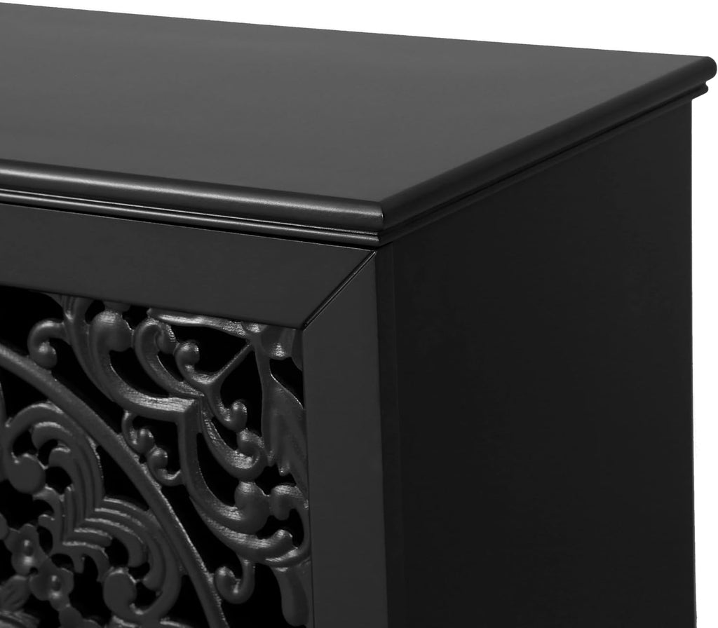 Vintage Sideboard Buffet Table Accent Credenza Storage Cabinet with 4 Hollow Carving Doors Adjustable Shelves Wood