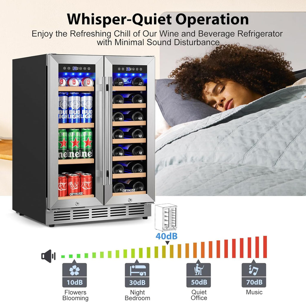 24 Inch Dual Zone Wine and Beverage Refrigerator, Built-in or Freestanding Coole