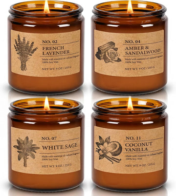 Scented Candles for Women, 4-Pack 9 oz Soy Candle Set, 36 oz Total - Set of 4