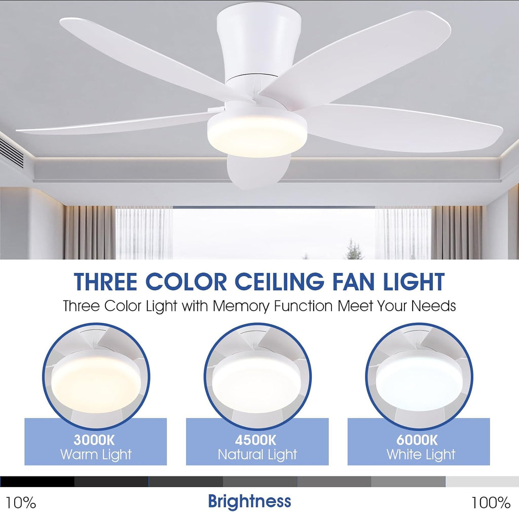 Ceiling Fans with Lights-36 Low Profile Ceiling Fan with Light and Remote/APP Control,Flush Mount,DC Reversible,LED Dimmable Modern Ceiling Fans for Bedroom,Indoor/Outdoor Patio Use(White)