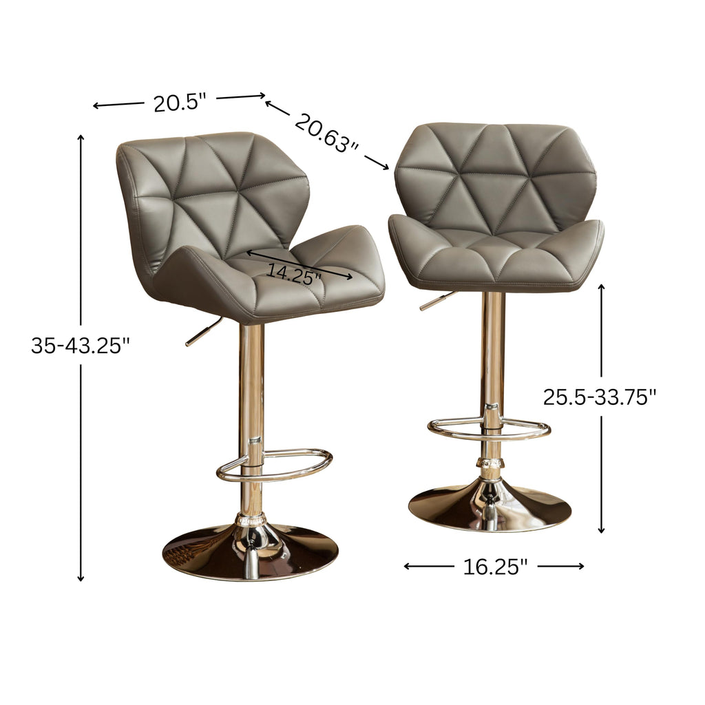 Glasgow Contemporary Tufted Adjustable Height Hydraulic Grey Bar Stools, Set of 2