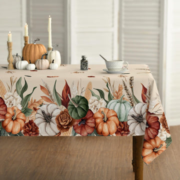 Fall Tablecloth 60 x 84 Inch Rectangular Flower Autumn Harvest