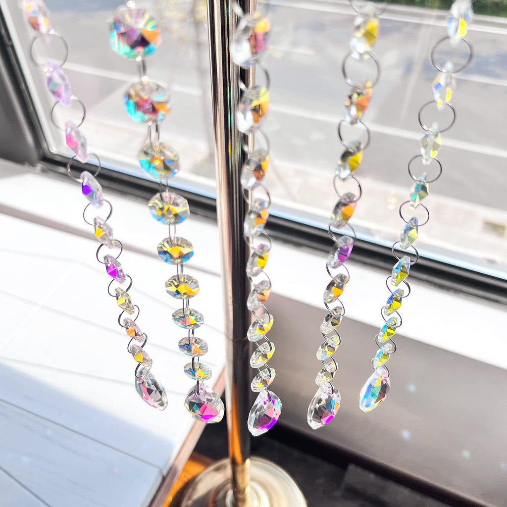 10 Pack Teardrop Crystals Garland, Crystal Teardrop Chandelier Replacement - AB Colorful Hanging Glass Crystals for
