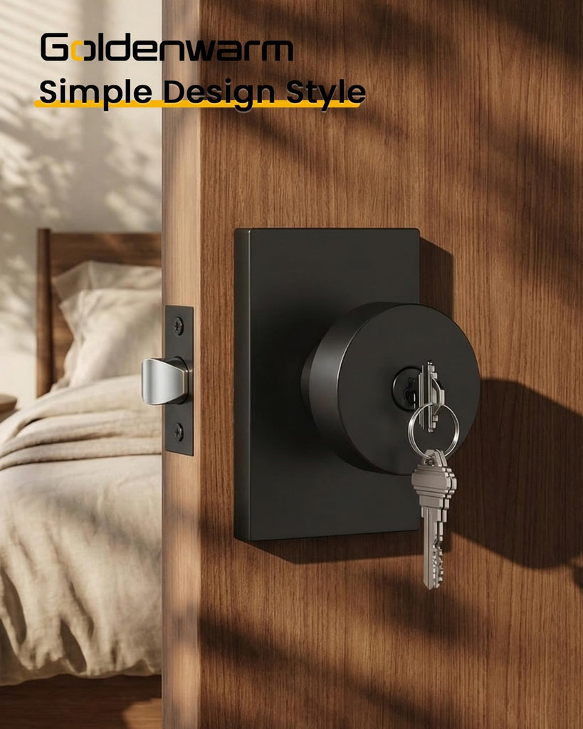Matte Black Entry Door Knob, Keyed-Alike Exterior Door Knobs with Lock and Key, Security and Front Door Handles 1 Pack