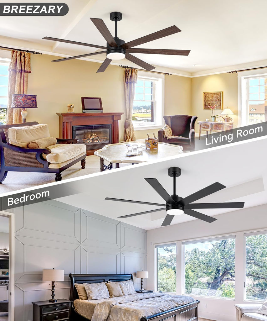 72 inch Large Ceiling Fans with Lights and Remote, 6-Speed Reversible DC Motor, 3 CCT, Dual Finish 7 Blades