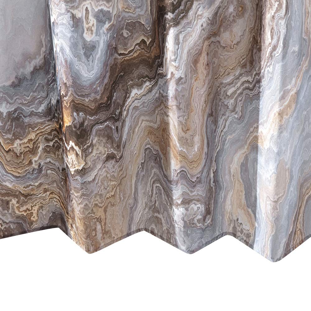 Shower Curtain Marble Texture, Brown Polyester Fabric Waterproof Bathroom Decor, 72 x 96 Inch, Extra Long Size