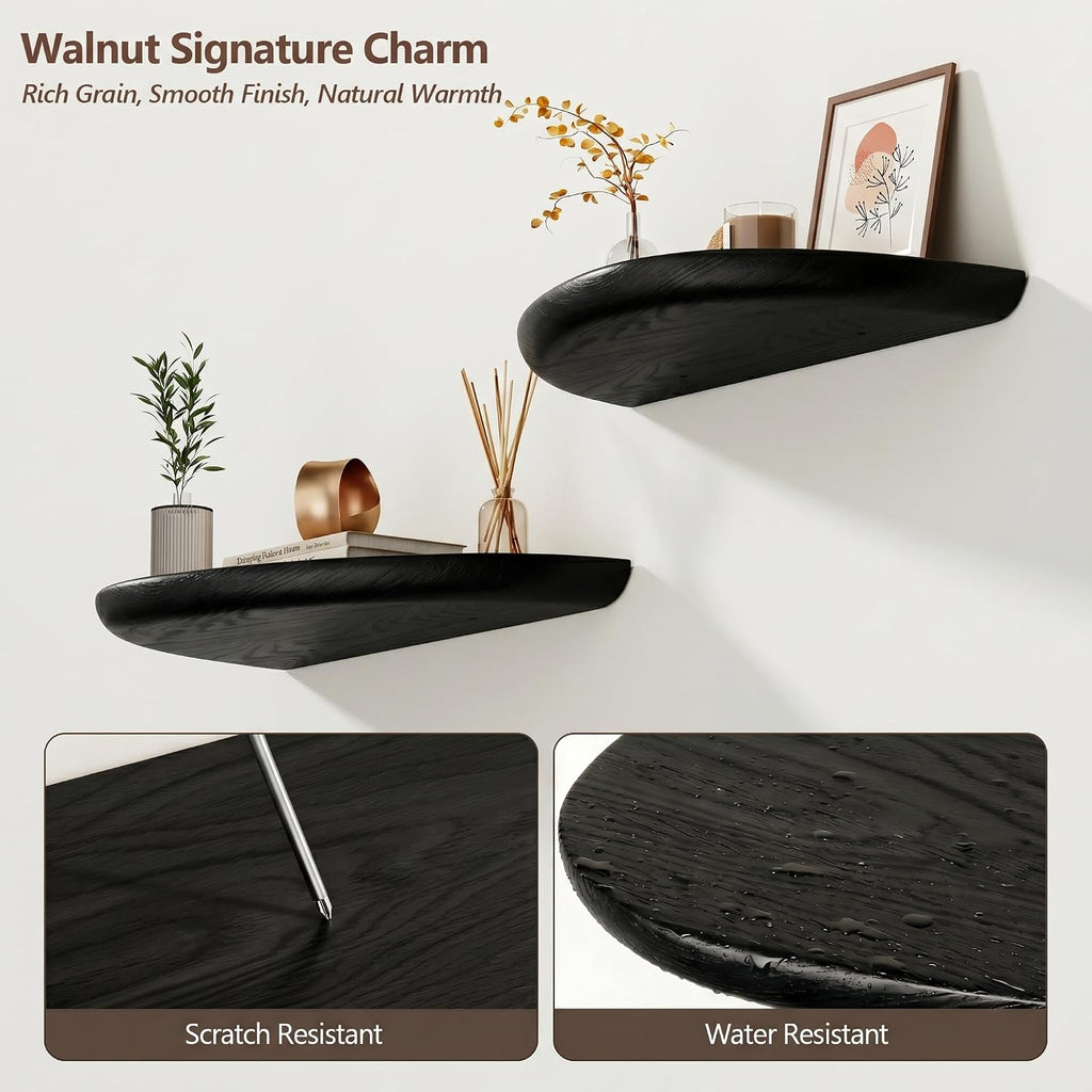 Solid Walnut Floating Shelves for Wall 15.7" Set of 2, Wall Mounted Shelf | Rustic Farmhouse Wooden Floating