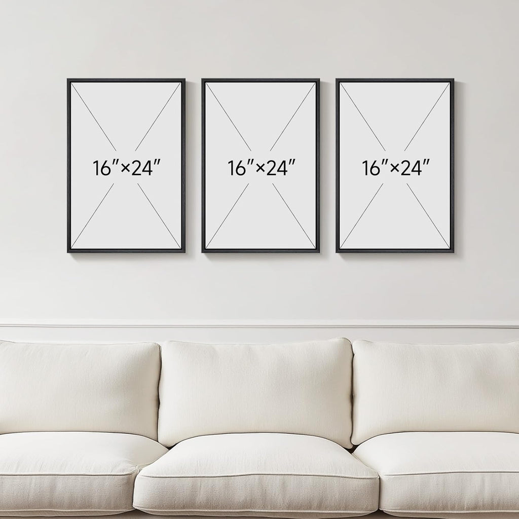 Framed Neutral Abstract Wall Art, 3 Piece Modern Minimalist Canvas Prints Paintings Artwork for Walls, Black Beige