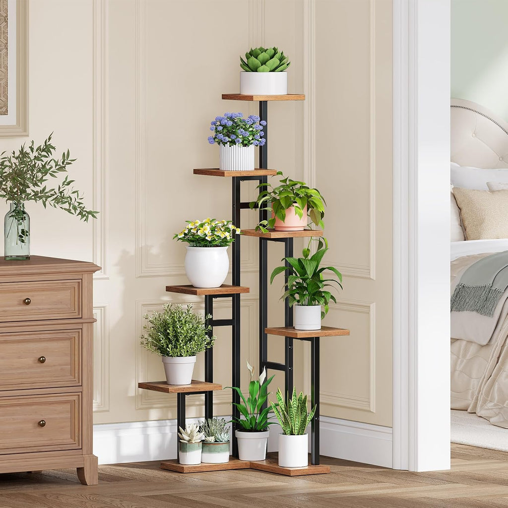 Corner Plant Stand Indoor, 7-Tier Plant Shelf for Multiple Indoor Plants, Corner Plant Rack Organizer, Square Flower