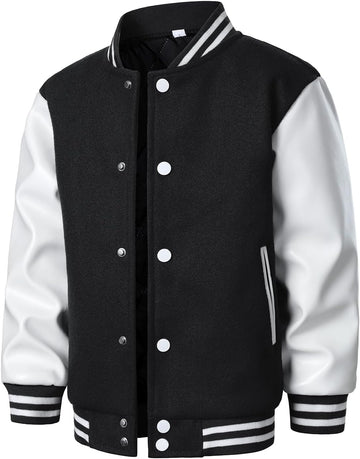 Boys Varsity Jackets Faux Leather Sleeve Bomber Coat