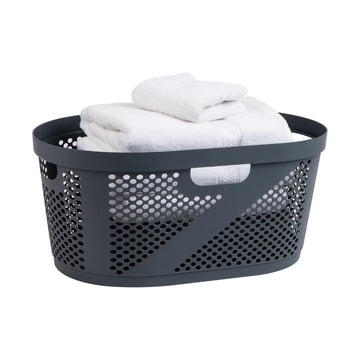 40L Laundry Basket, Clothes Hamper, Premium Wicker Design, Plastic, Gray