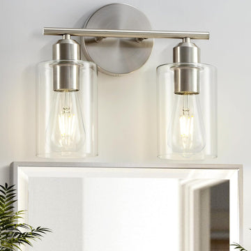 Bathroom Light Fixtures, 2-Light Brushed Nickel Vanity Lights, Modern Bathroom Lighting Fixtures Over Mirror with