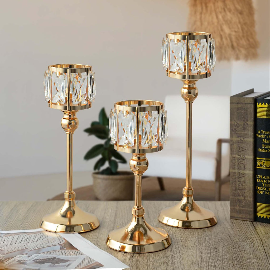 Set of 3 Cup Crystal Tealight Candle Holders, Centerpieces for Table Wedding Centerpieces Crystal Decorative Tealight