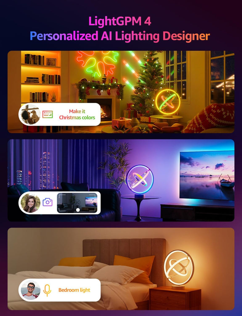TB1 AI Smart Table Lamp, RGB+IC Addressable Color Changing Desk Light Alexa Google Home Enable, Music Sync