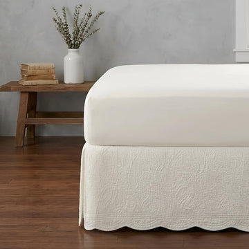 Home Paisley Quilted 100% Cotton Bed Skirt, Ivory