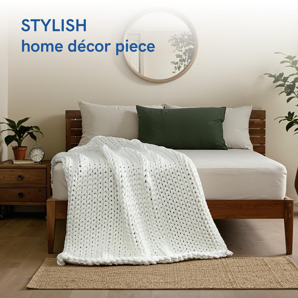 Cooling Chunky Throw Blanket, Medium-Weight, Hand Knitted, Skin Friendly, Ventilated and Breathable, Machine