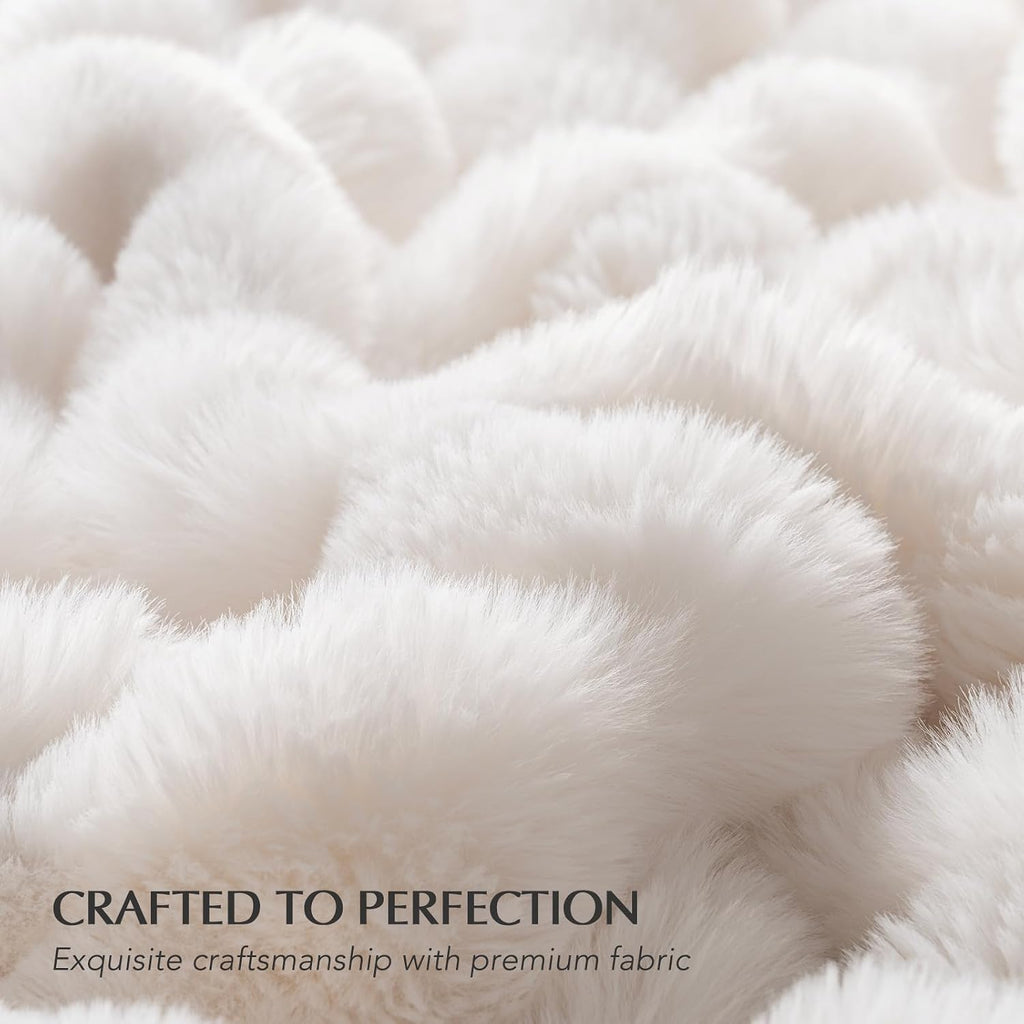 Ultra Soft Luxury Fluffy Faux Rabbit Fur Throw Blanket, Thick Warm Bubble Throw, Cozy Plush Reversible Blankets