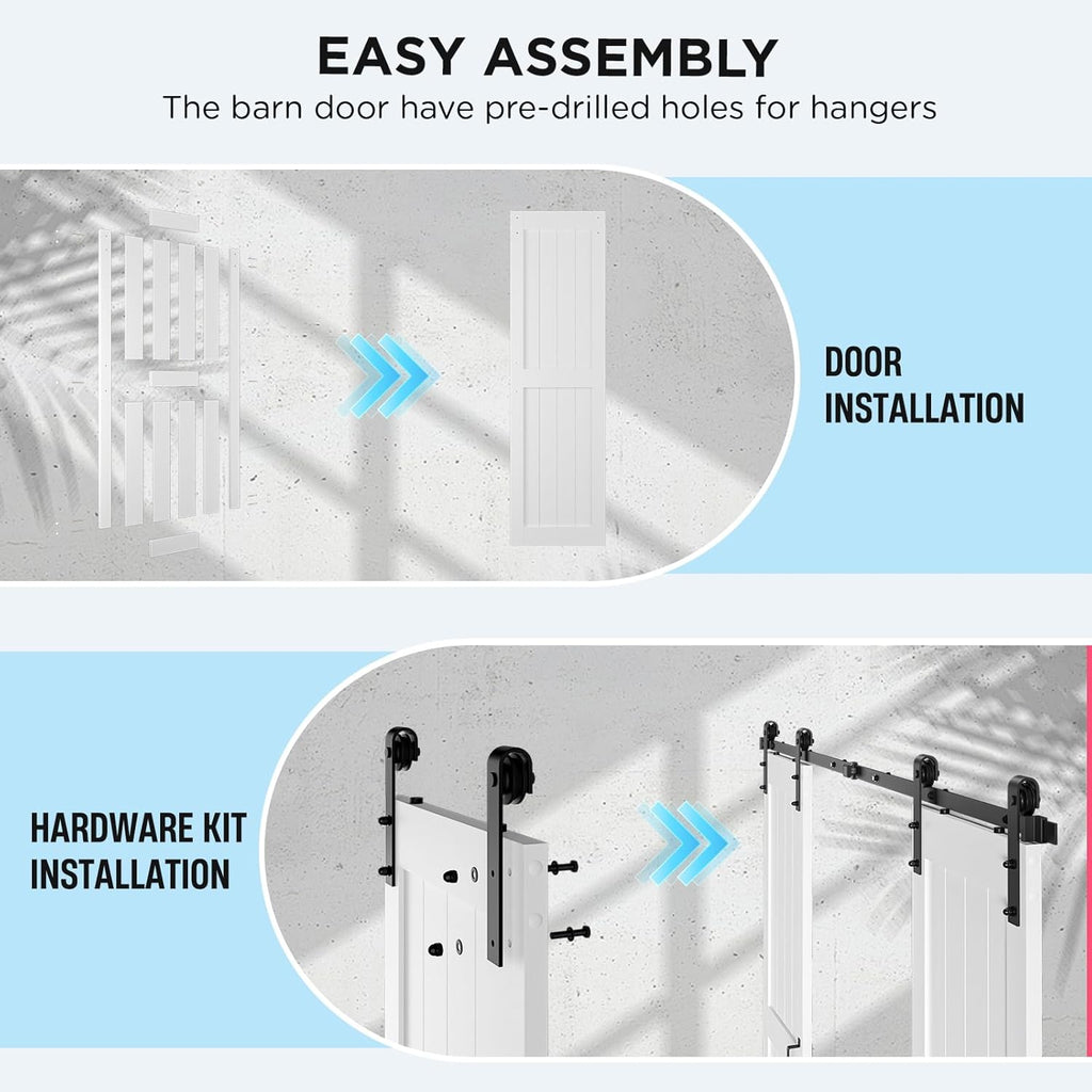 72" x 96" (Double 36" x 96" Doors) Barn Door with 12FT Sliding Door Hardware Kit Included, Assemblel
