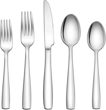 18/10 Stainless Steel Silverware Set, 60-Piece Fancy Flatware Cutlery Set for 12, Modern Eating Utensils Tableware