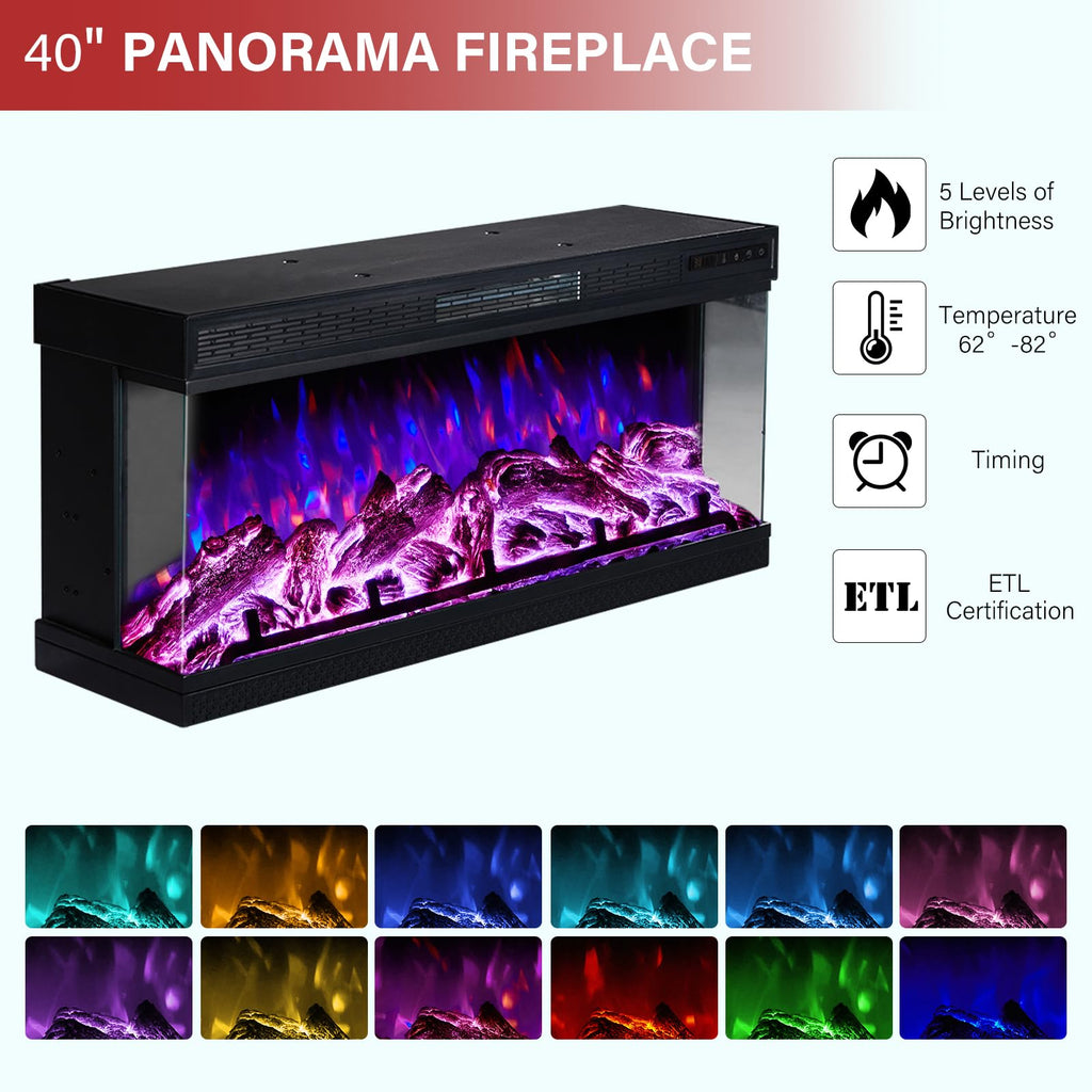 75" with 3-Sided Glass Electric Fireplace