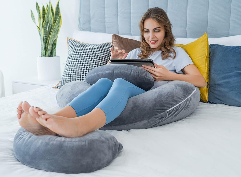E Shaped Pregnancy Pillows, Detachable Maternity Body Pillow for Sleeping, Dual-Sided Velvet Pink