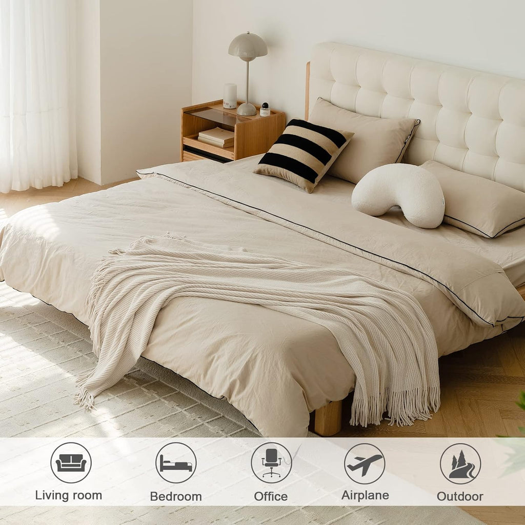 Chenille Throw Blanket 50x60 - Soft Boho Knitted Blanket, Lightweight All Season White/Cream Blanket, Decorative