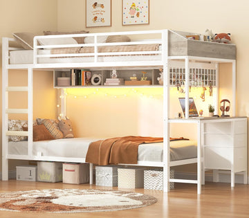 Bunk Bed Twin Over Twin with Charging Station and LED Lights