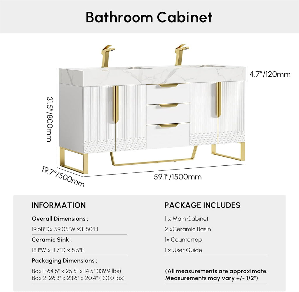 Bathroom Vanity with Sink, Modern Bathroom Vanity with Faux Marble Top
