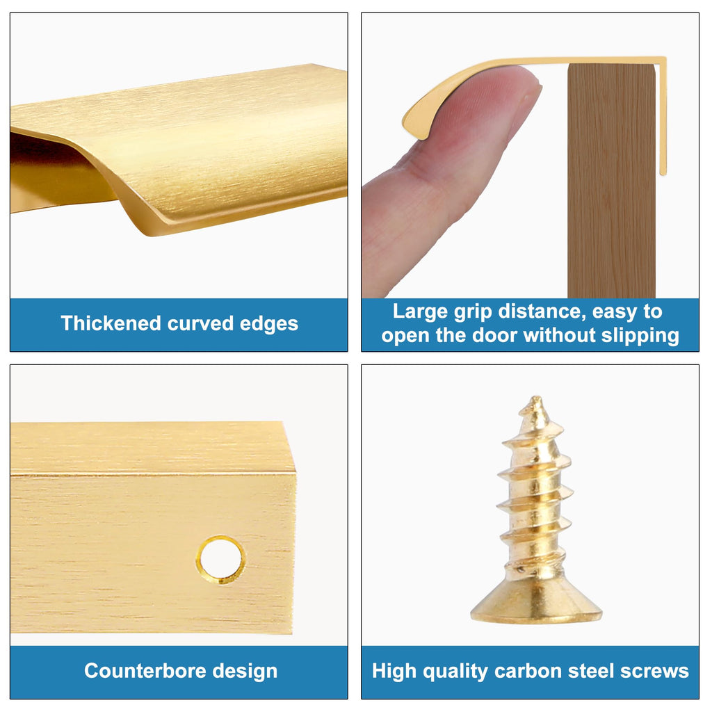 10 Pack Gold Edge Finger Pulls for Cabinets, 6" Drawer Pulls