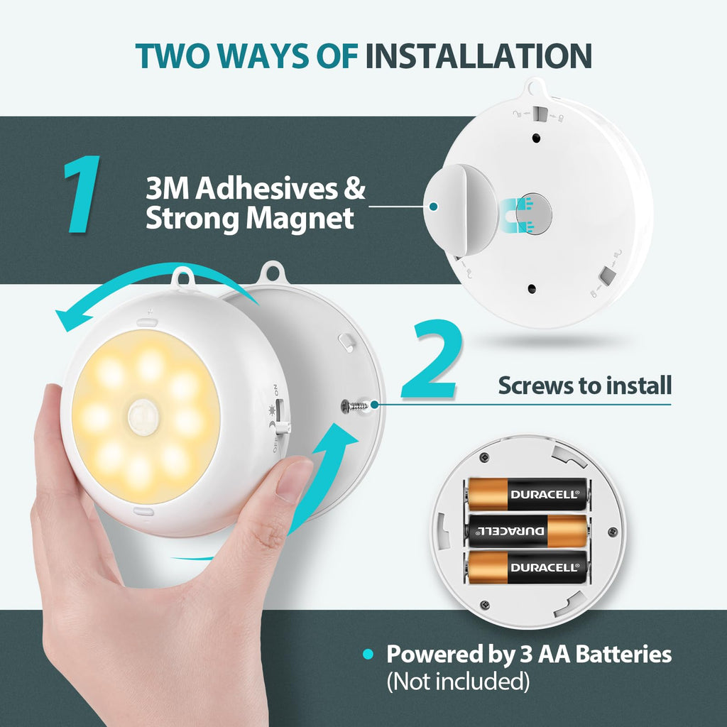 3.3" Motion Sensor Light Indoor AA Battery Powered, Under Cabinet Lighting Battery Operated, Magnetic Stick on LED