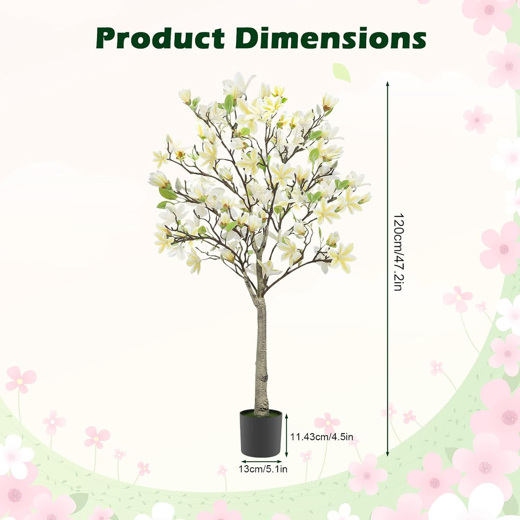 4FT Artificial Magnolia Tree for Room, Faux Plant Realistic Leaves Flowers | Indoor & Outdoor Decor, Perfect