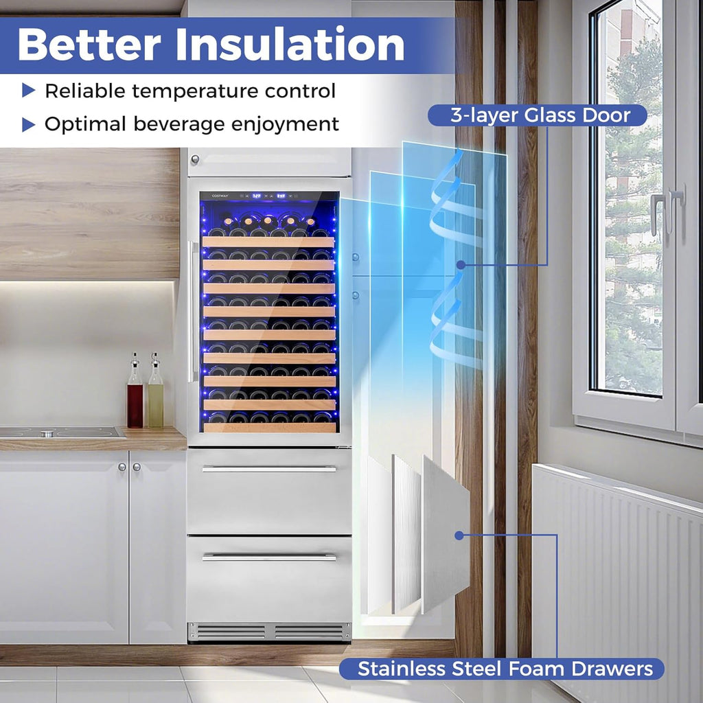 24 Inch Wine and Beverage Refrigerator, Dual Zone Beverage Cooler with Independe