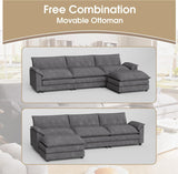 119” Sectional Sofa Modern Deep Couch with Reversible Ottoman