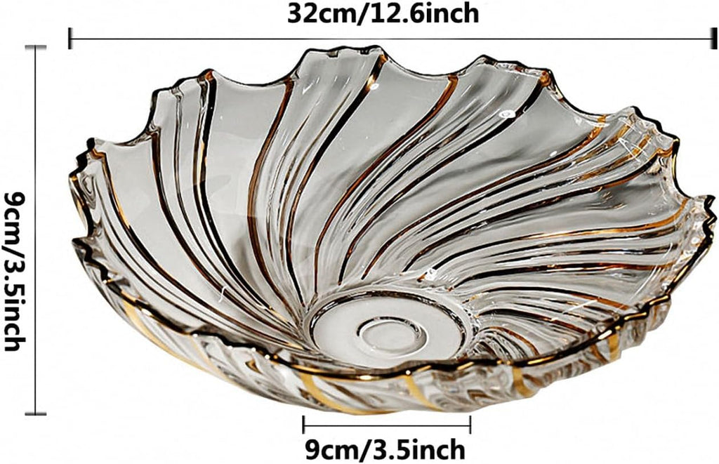 Large Hand Painted Gold Whirlwind shaped Crystal Glass Decorative Bowl-12.6 inch Diameter.