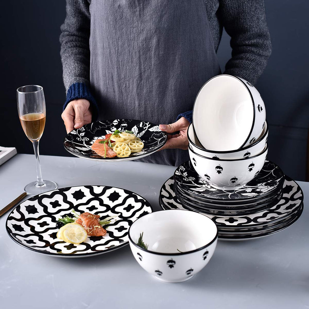 Dinnerware Set - Ceramic Plates and Bowls for 4 - Stoneware Dish Set