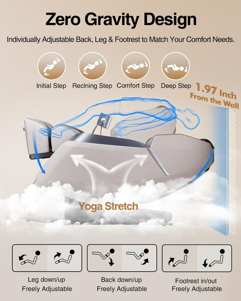 2026 4D Massage Chair Full Body, 24 Modes Zero Gravity SL-Track Shiatsu Recliner- AI APP Control Airbag Massage with