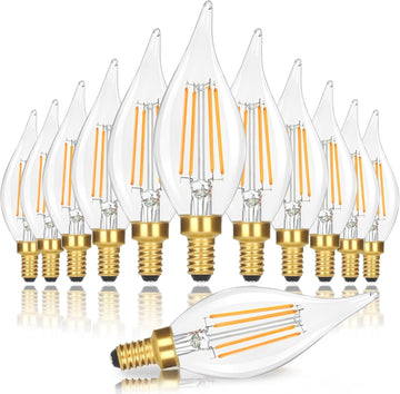 E12 Candelabra LED Light Bulbs, 4W 460 LM Flame Tip Candle Bulbs