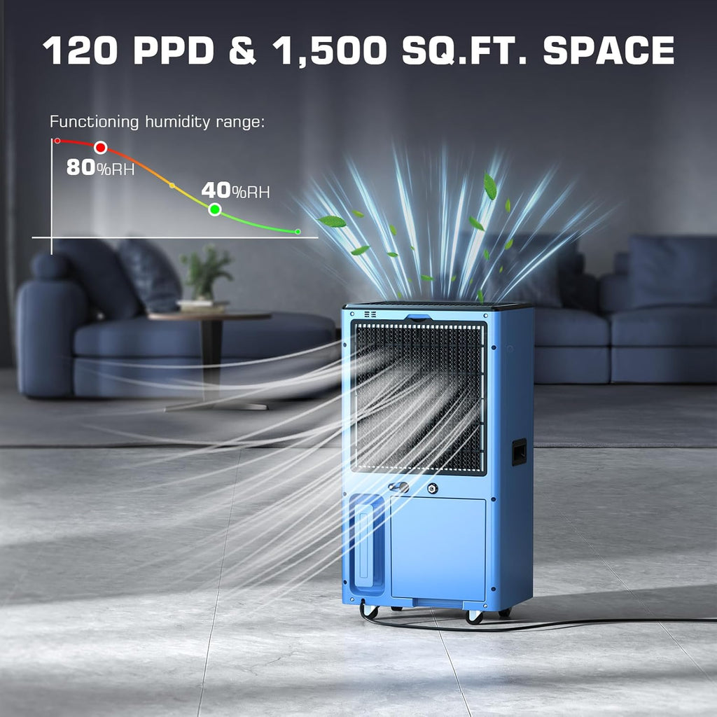 120 PPD Commercial Dehumidifier without Pump, LGR Technology, Auto Defrost, for Basements, Large Rooms