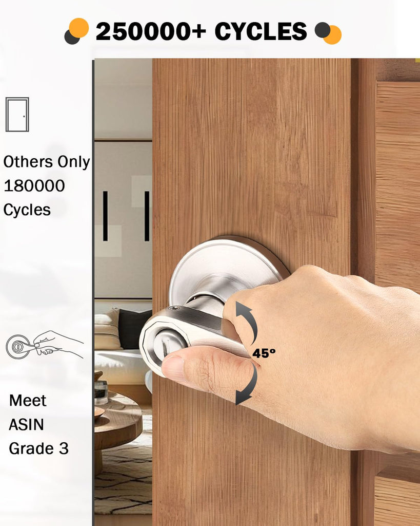 6 Pack Privacy Locksets Interior Door Levers/Handles Bath, Wave Levers, Right Left Handed Door Knobs, Satin Nickel