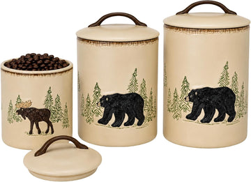 Stoneware Rustic Retreat Canister Set | Farmhouse Rustic Countertop Storage | Airtight Seal | Kitchen Counter - Set of 3