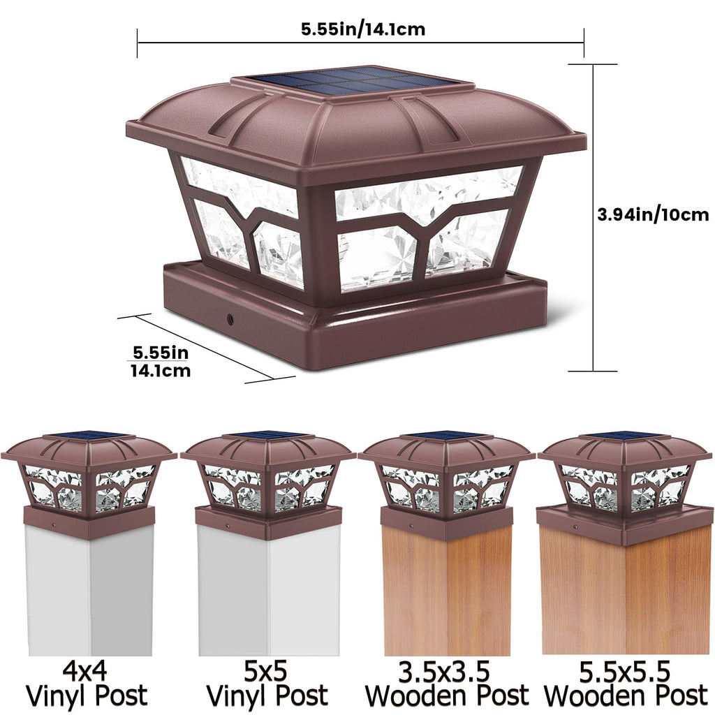 Solar Post Cap Lights Outdoor 2 Modes, 6 Pack, Brown, Warm/White