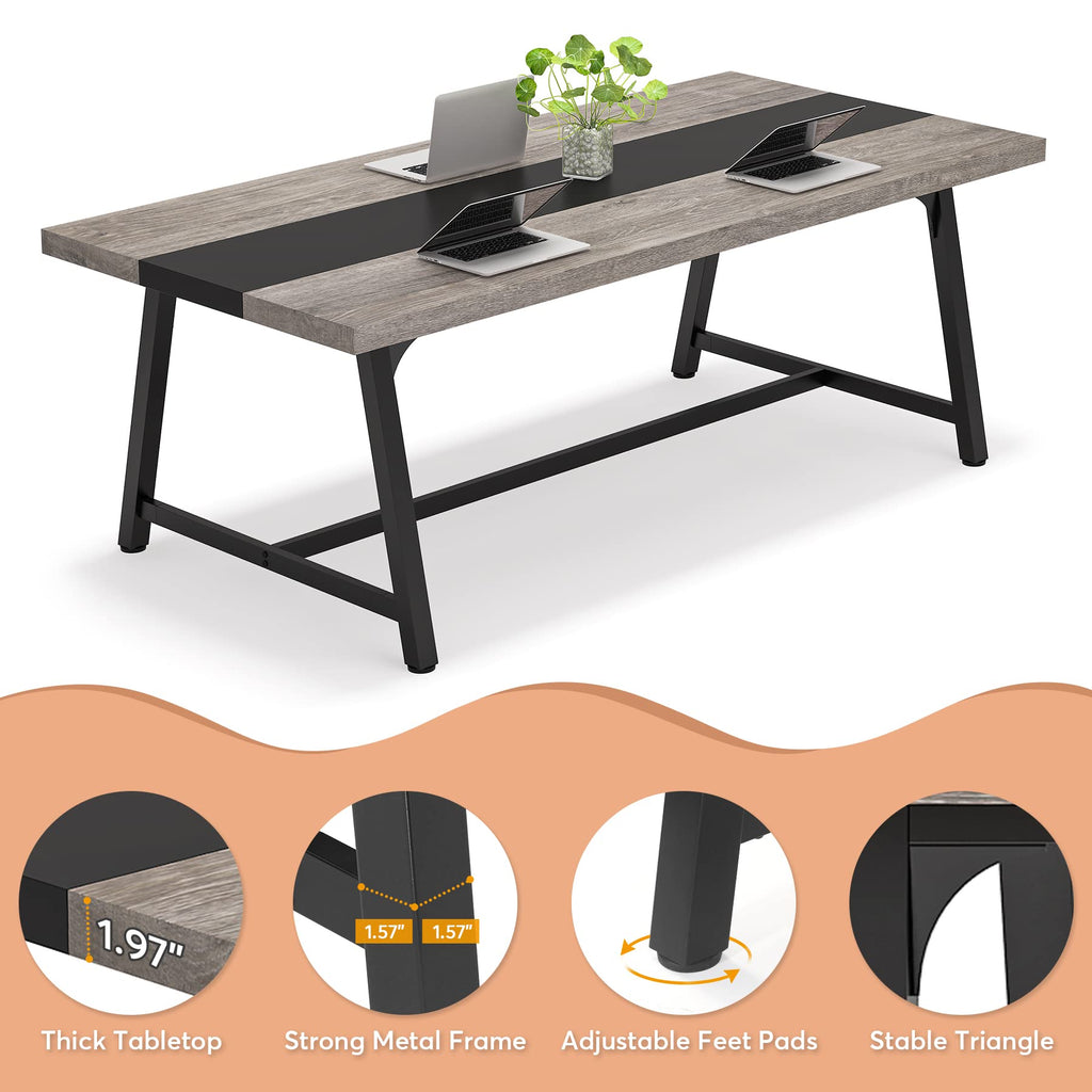 Dining Table for 8 People, 70.87-inch Rectangular Wood Kitchen Table with Strong Metal Frame, Industrial Large Long