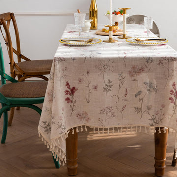 Boho Floral Tablecloth Rectangular Vintage Farmhouse Rustic Country Dining Coffee Outdoor Patio Table Cloths