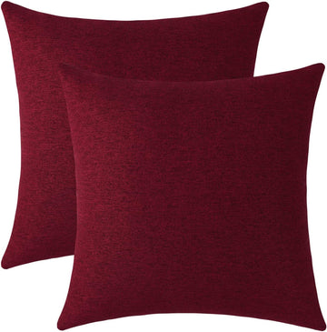 Decorative Burgundy Red Throw Pillow Covers Rustic Farmhouse Square Linen Burlap Soft Comfy Solid Cushion Couch
