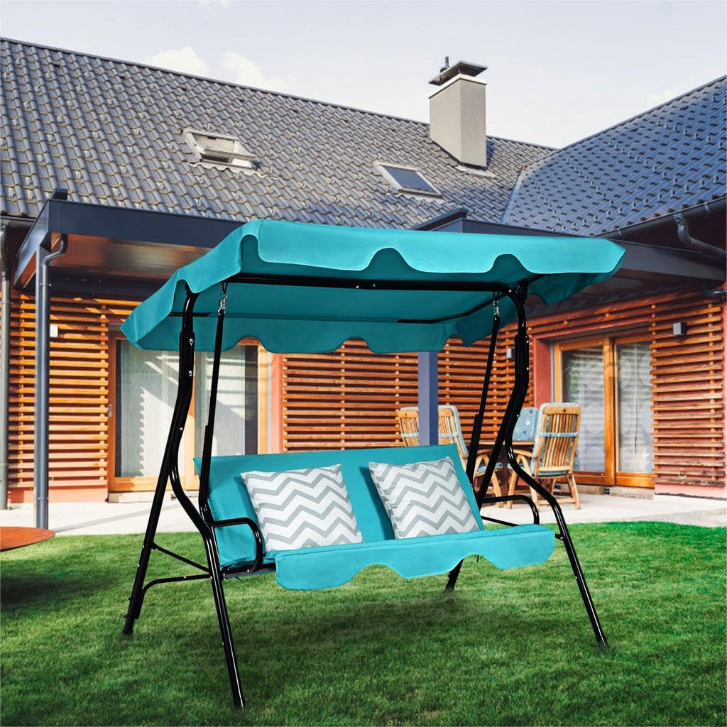 Porch Swing Outdoor, 3 Person Patio Swing w/Removable Cushion, Stand & Adjustable Canopy, Heavy Duty Swing Chair